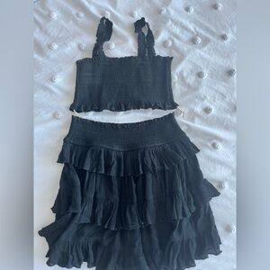 Free People Black Ruffled Two-Piece Set